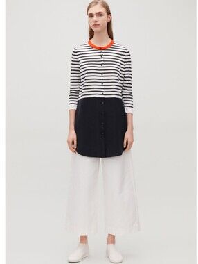 COS Striped Button-Front Tunic with Contrast Collar - S